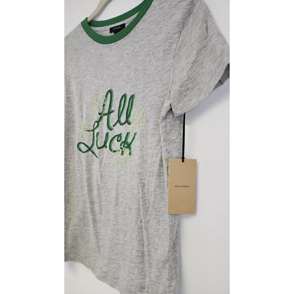 NWT Halogen St. Patty's Day T-Shirt All Luck Grey & Green Tee, Size Small - Picture 2 of 5